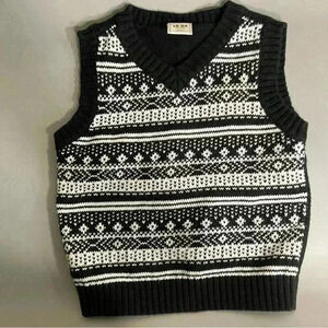 Vintage toddler boy black holiday 90s sleeveless knit sweater vest no flaws